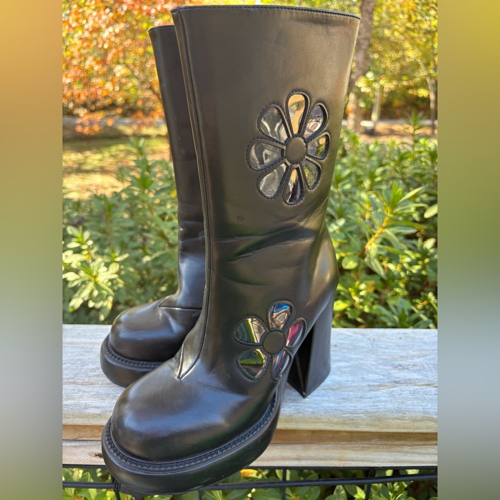 dELiA*s Black Heeled Boots with Floral Cutouts